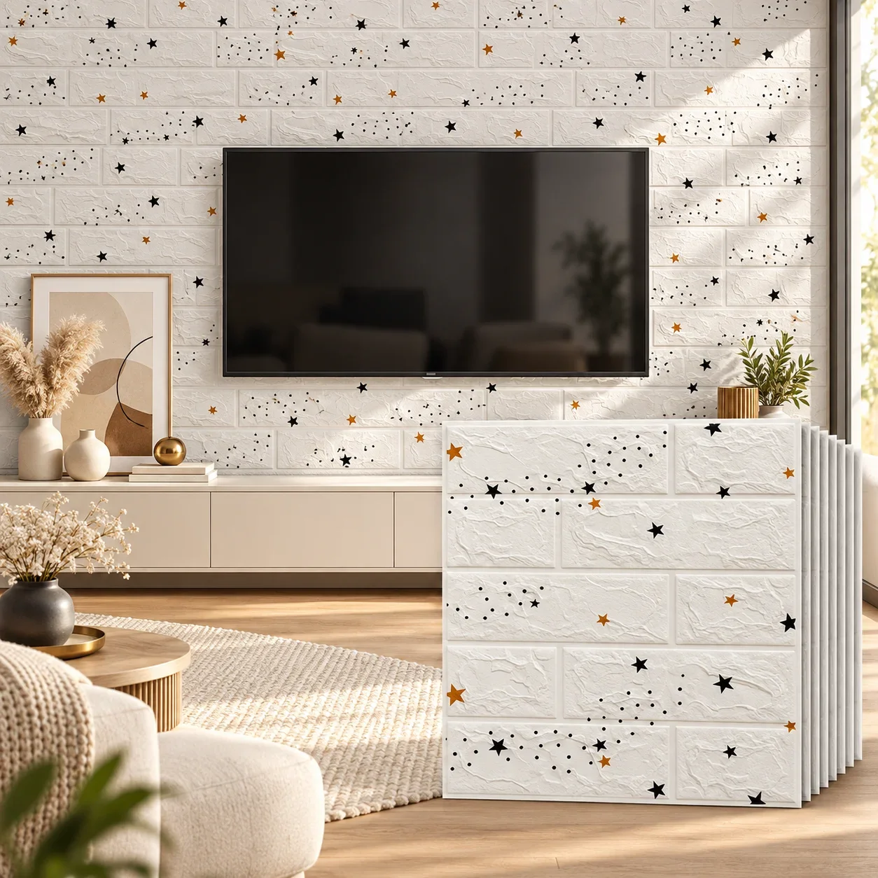 10PCS 3D Wall Panels Peel and Stick Foam 3D Brick Wallpaper Peel and Stick  Faux Stone Wall Panel Self-Adhesive Wallpaper