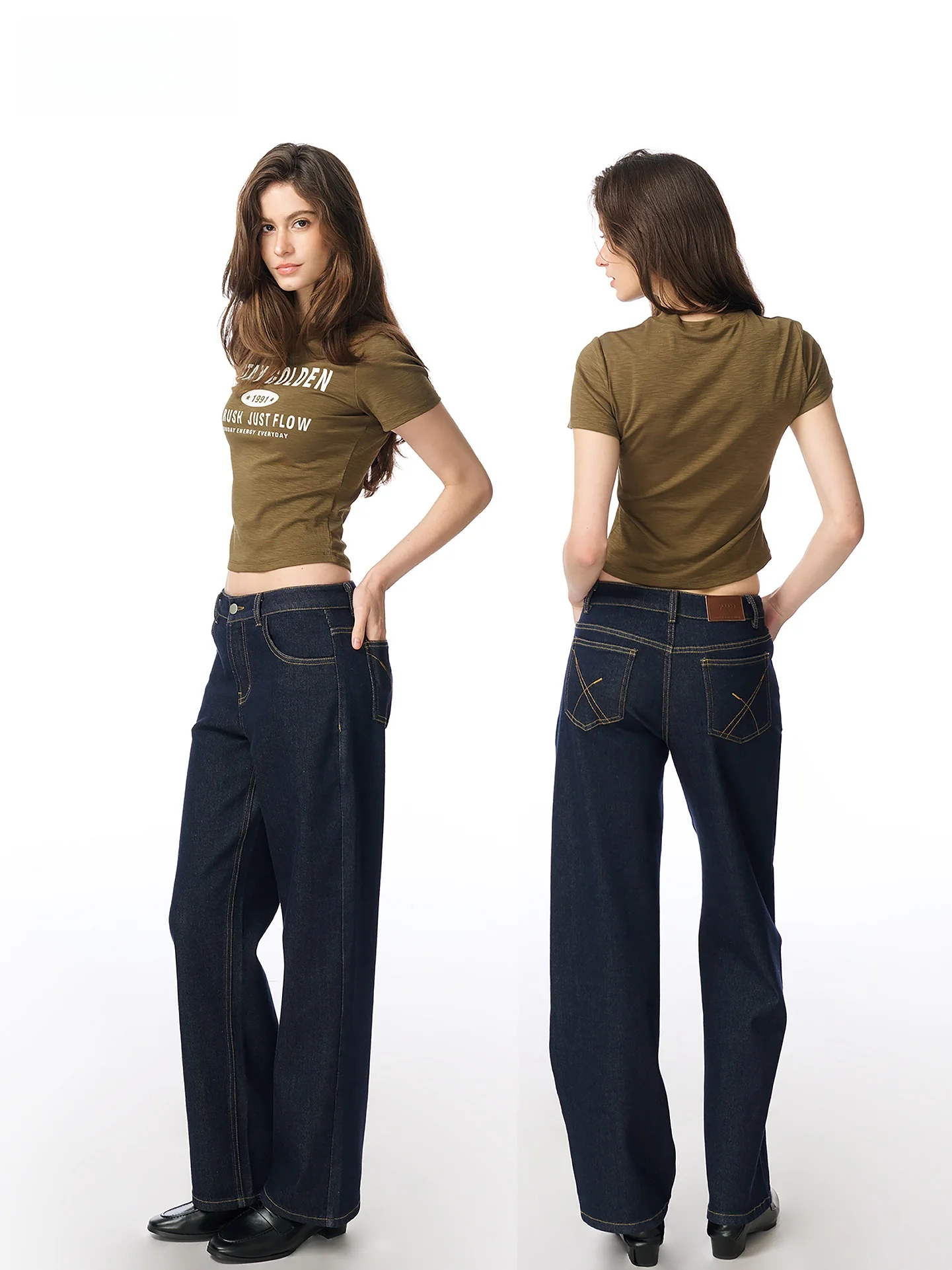 

Yuuue Women's Straight Leg Original Denim Jeans mid Waist Slim Fit Contrast Color Wa Spring 2026 New Sle Cotton Blend