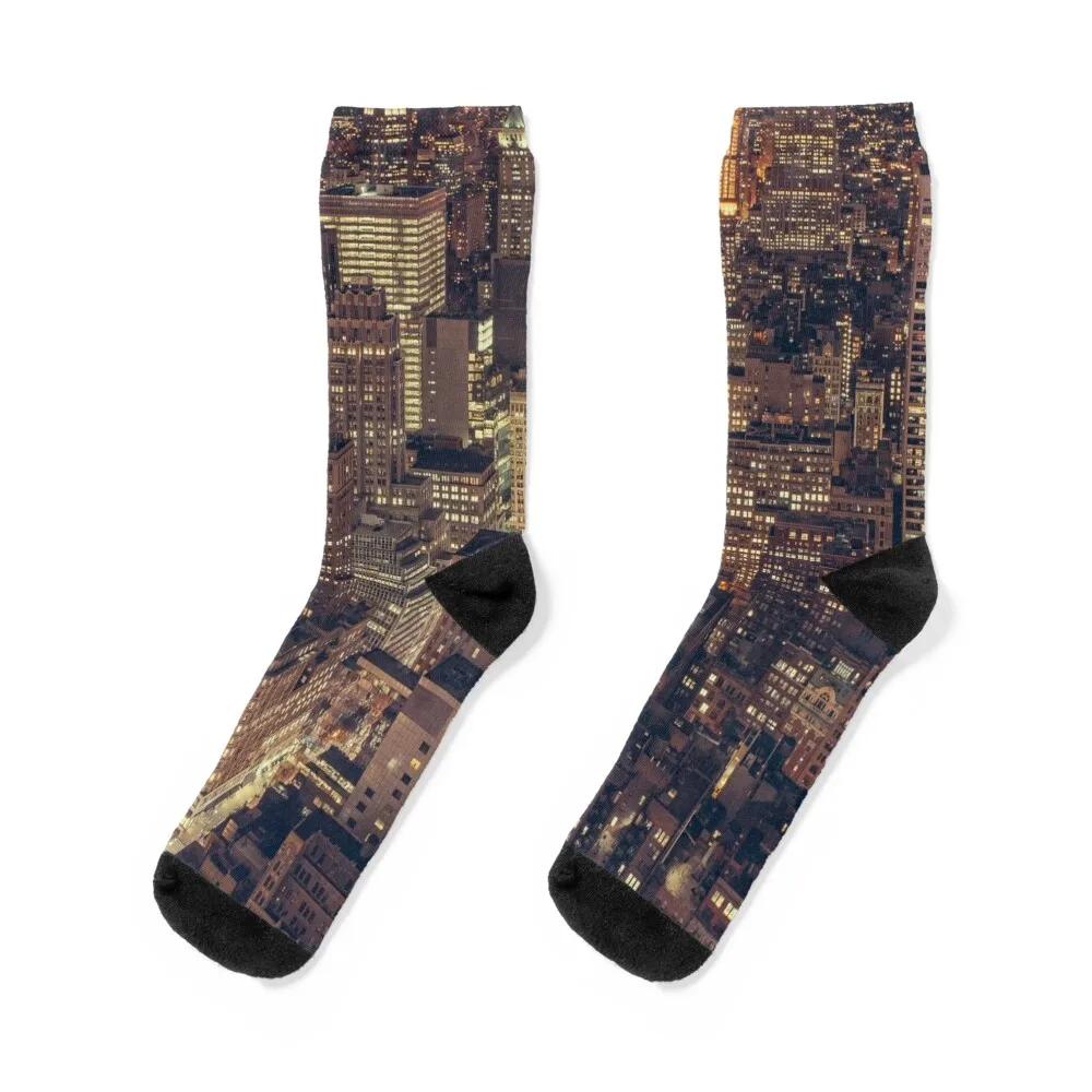 

New York by Night Socks football snow new year Hiking boots Men Socks Women's