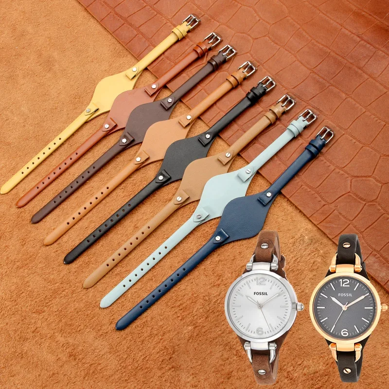 For Fossil Es3077 2830 3262 3060 4176 4119 4026 4340 Small Bracelet Accessories 8mm Genuine Leather Watch Strap Women Watchband