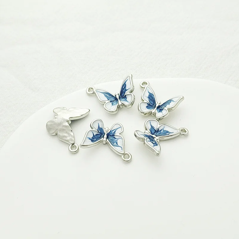 40pcs/lot Jewelry Accessory Alloy Retro hand drawn butterflies Shaped Gold Edge Pendant For Charms Earrings  Bracelet