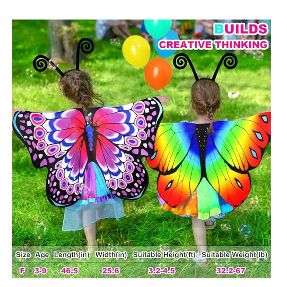 4 pieces of colorful children\'s and girls butterfly princess costume set, stage costumesheadbandsmasksrabbit skirts