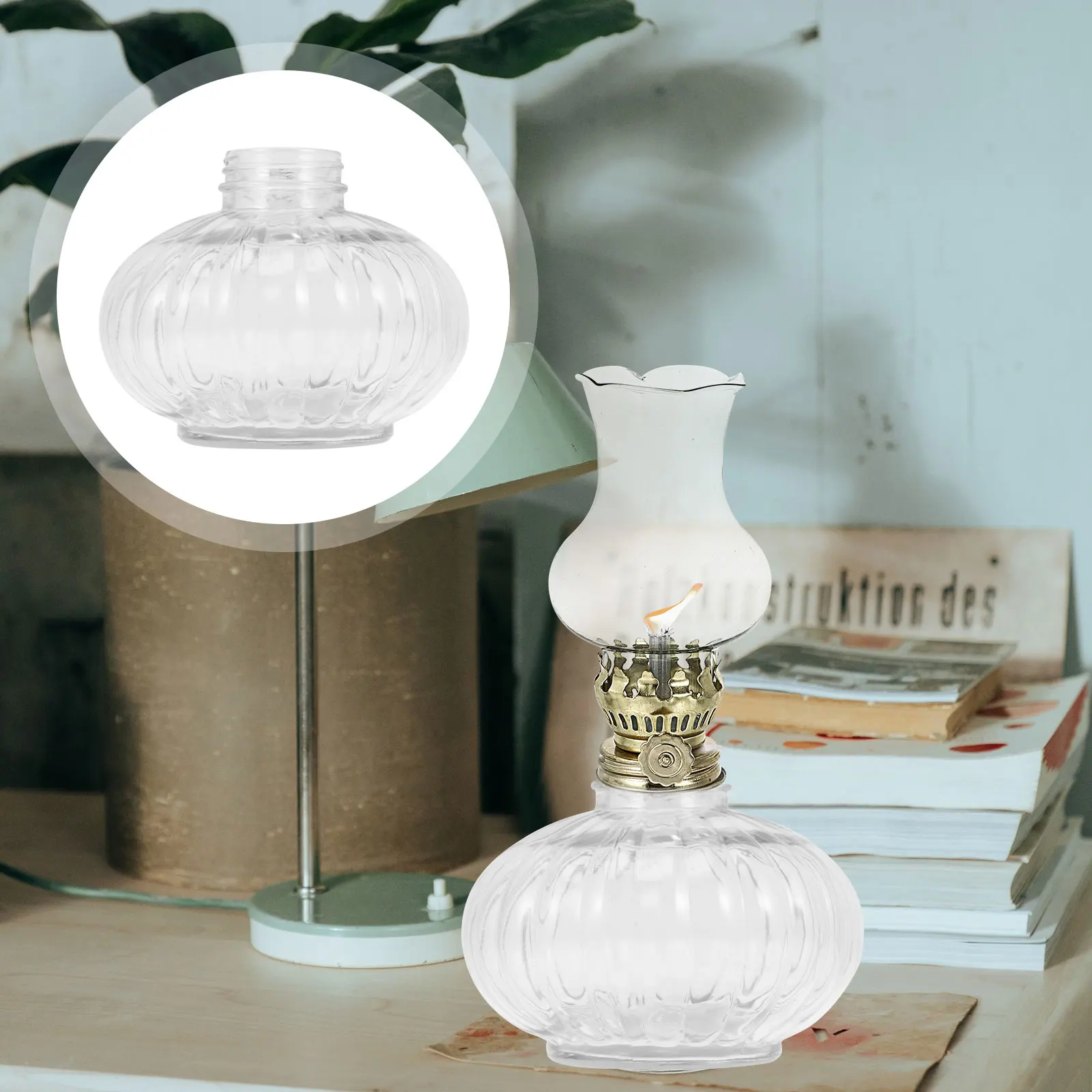 

Vintage Lamp Shade Glass Font Pumpkin Design Practical Accessory Stable Structure Glass Lamp Font Chimney for Oil Lamps