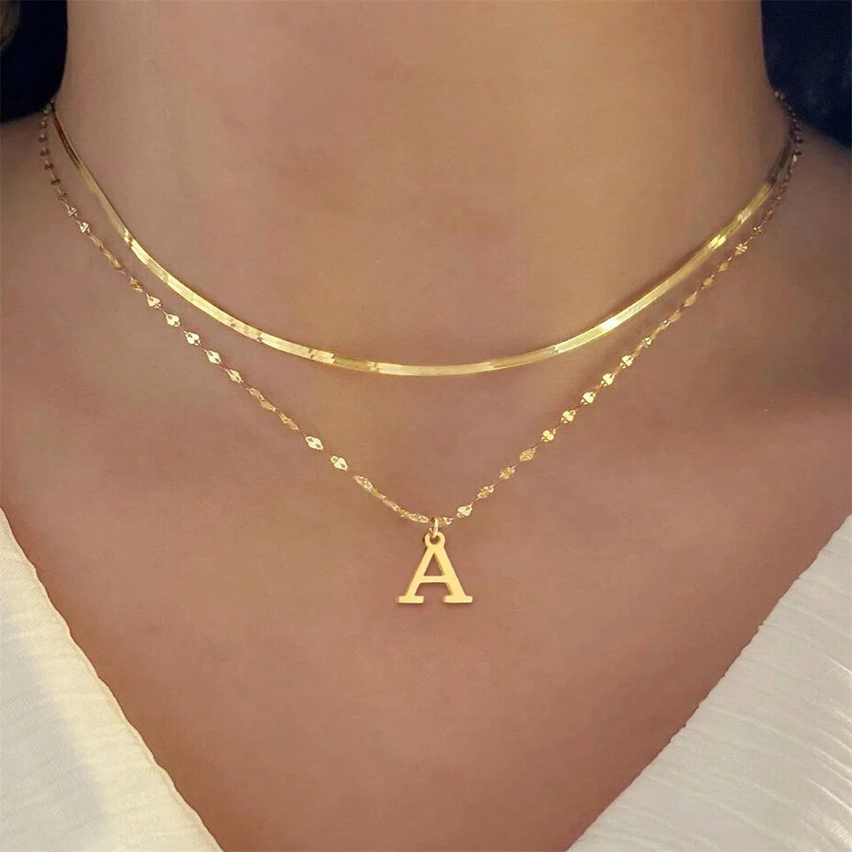 

Luxury 24K 9999 Pure Gold real gold Women's letter pendant double-layer clavicle chain