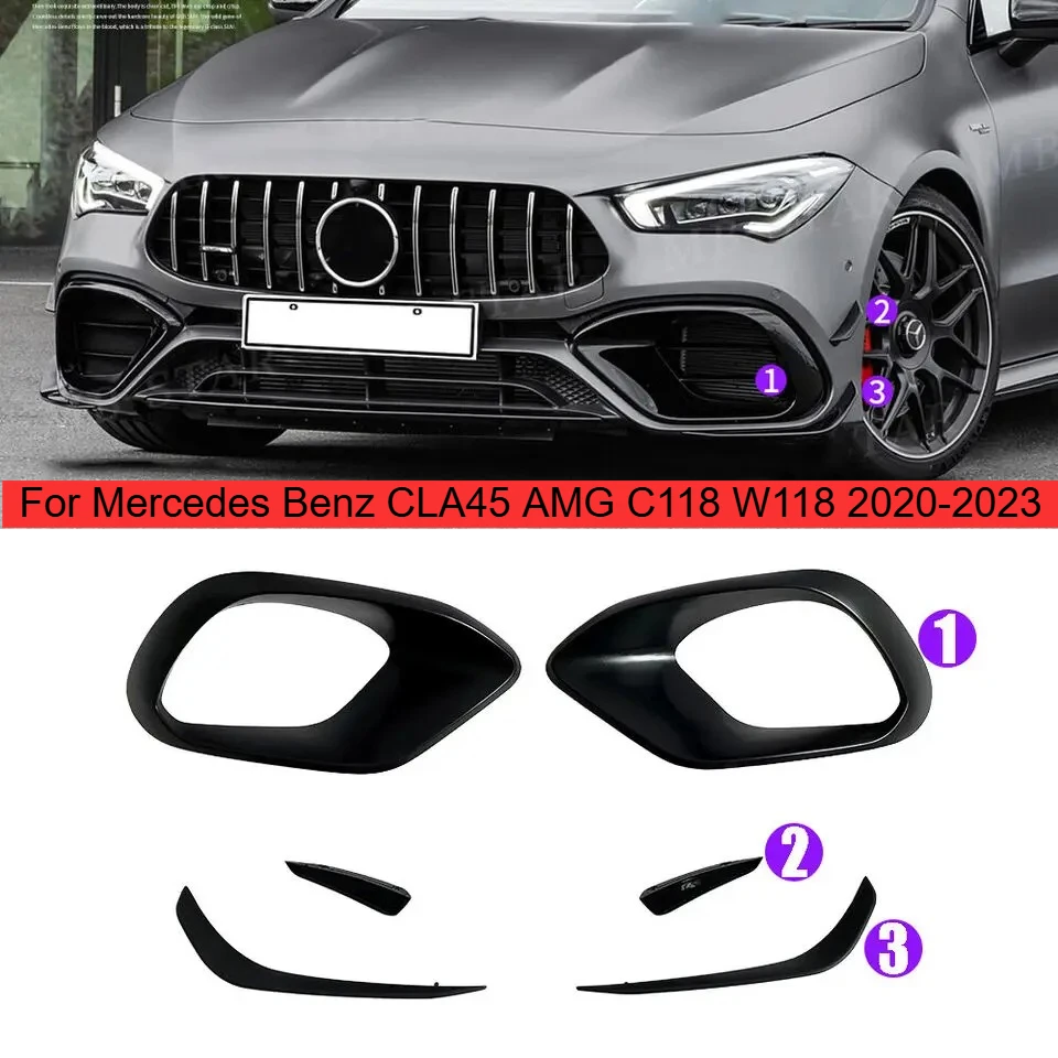 

Передний бампер автомобиля, боковая противотуманная фара, решетка и накладка на воздушное лезвие для Mercedes Benz CLA45 AMG C118 W118 2020-2023, модификация световой гриля