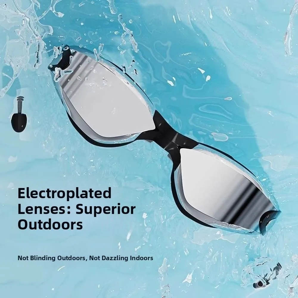 Waterproof Myopia Swim Goggles Electroplating Dazzling Colors Swim Glasses with Earplugs 3D Fit Big Frame
