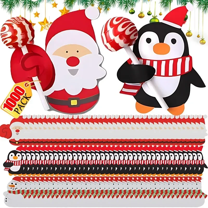 Wholesale Lollipop Paper Cards Christmas Cartoon Santa Claus Snowman Penguin Candy Package Wrap Sugar Holders Gifts Party Decor