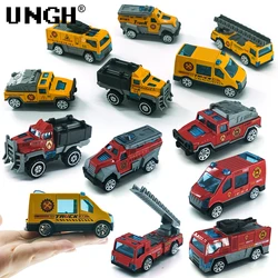 UNGH 6pcs 1/64 Alloy Diecast Engineering Car Model Fire Truck Excavator Toys for Children Police Military Vehicle Toys Kids Gift