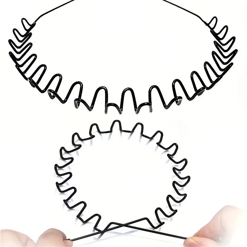 2pcs Metal Hairbands – Wavy Spring Design, Elastic Non-Slip, for Men & Women, Everyday Outdoor