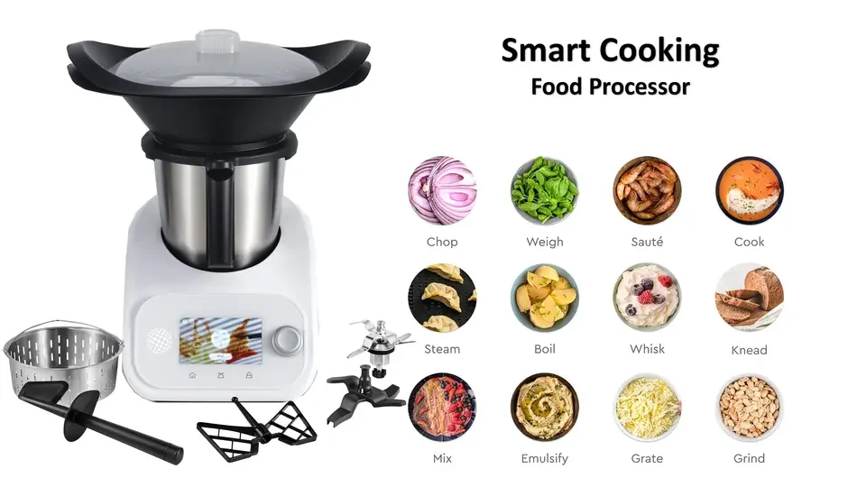 SUPRASCO Multi functional colorful display built-in recipes scales thermo food mixer kitchen machine cooker smart kitchen robot