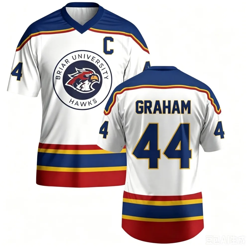 Off Campus Briar University Jersey Graham 44 22 DI LAURENTIS 66 Tucker46 T-shirt V-neck Short Sleeve Men's Women Hockey Jersey