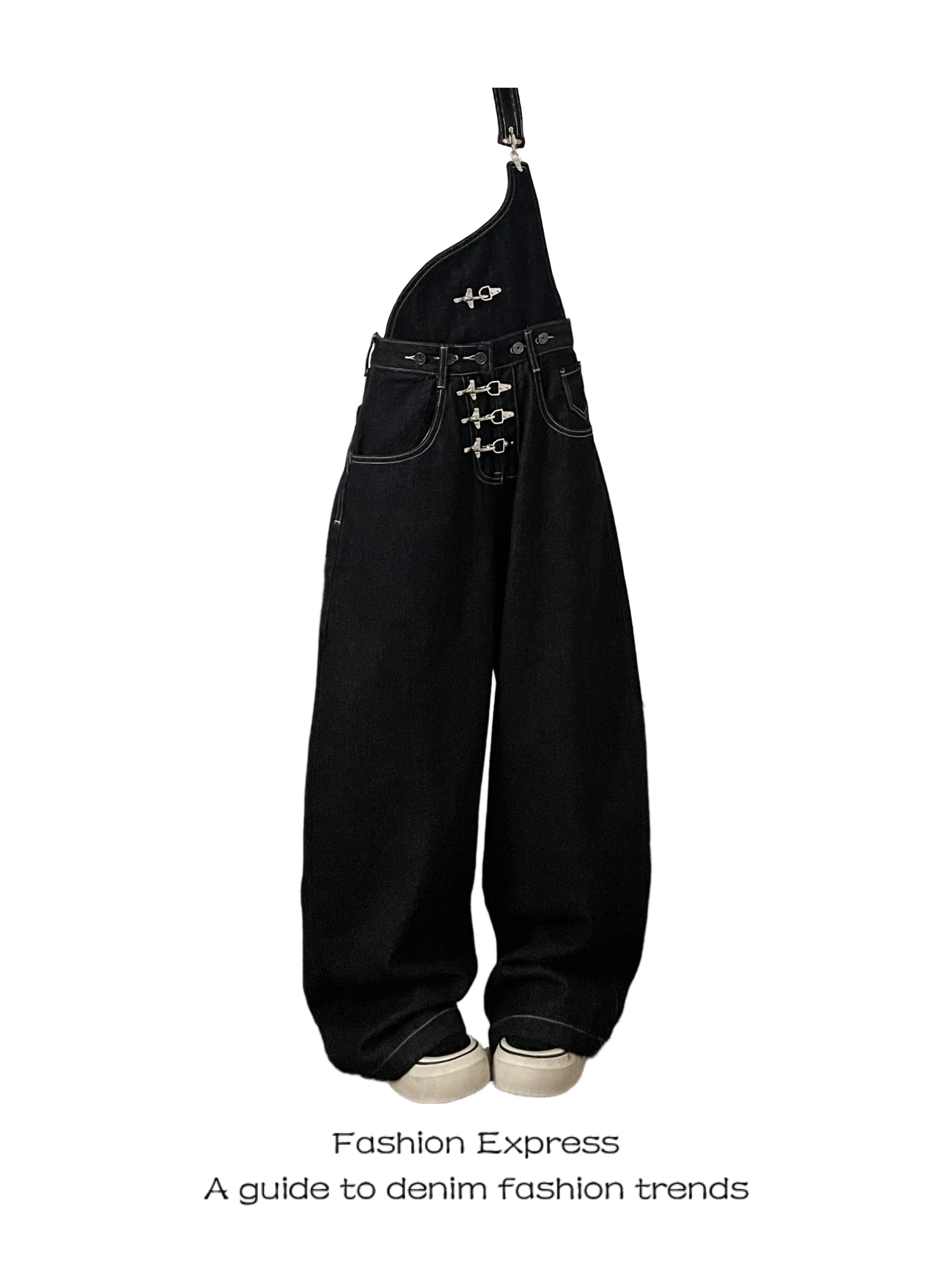 

Removable Single Shoulder Denim Overalls Women's American Retro High Waist Wide Leg Pants Casual Style Spring Summer Autumn