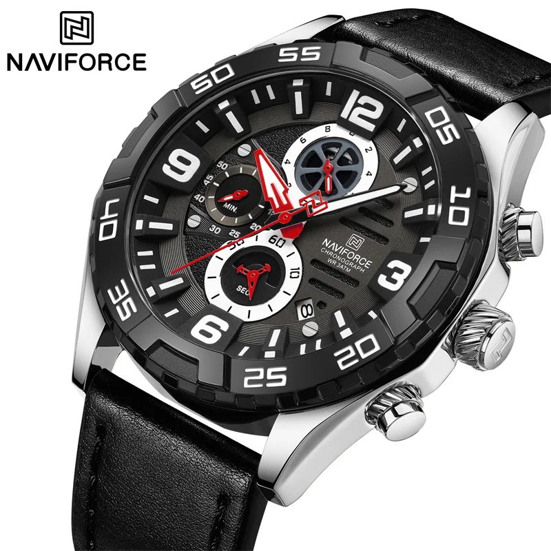 NAVIFORCE 2024 New Original Watches for Men Luxury Brand Sport Chronograph Clock Military Leather Waterproof Quartz Wrist Watch