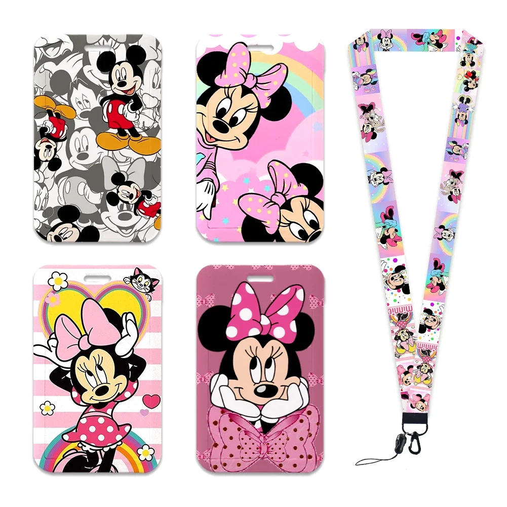 

ID Card Holder Disney Mickey Minne Neck Strap Polyester Stationery ID Card Holder Lanyard Keychain ID Badge Holder