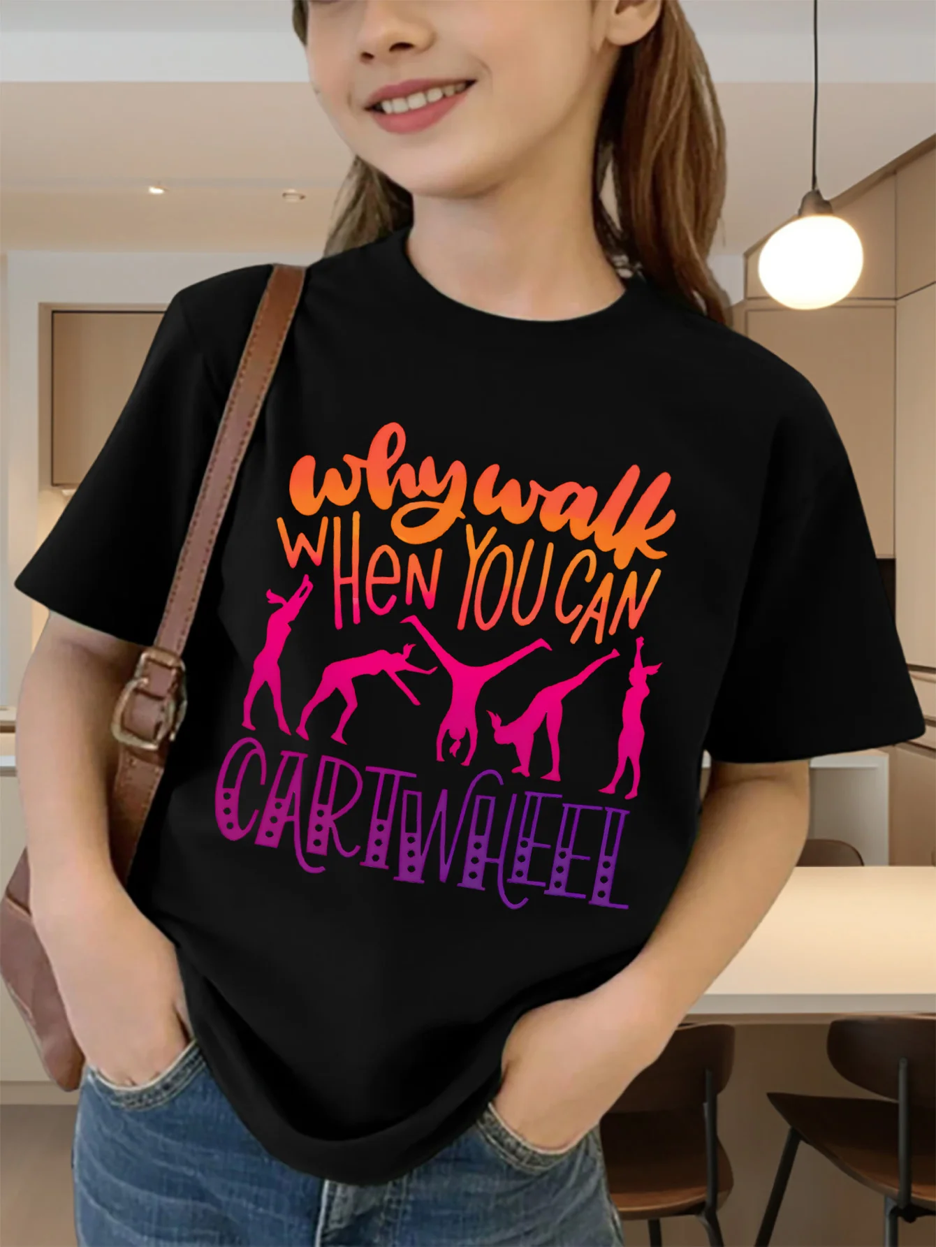 Cute Cartwheel Gymnastics Letter Print Graphic Kids Tee Boys Girls Family Matching Cotton Crew Neck Short Sleeve Soft Summer Tee