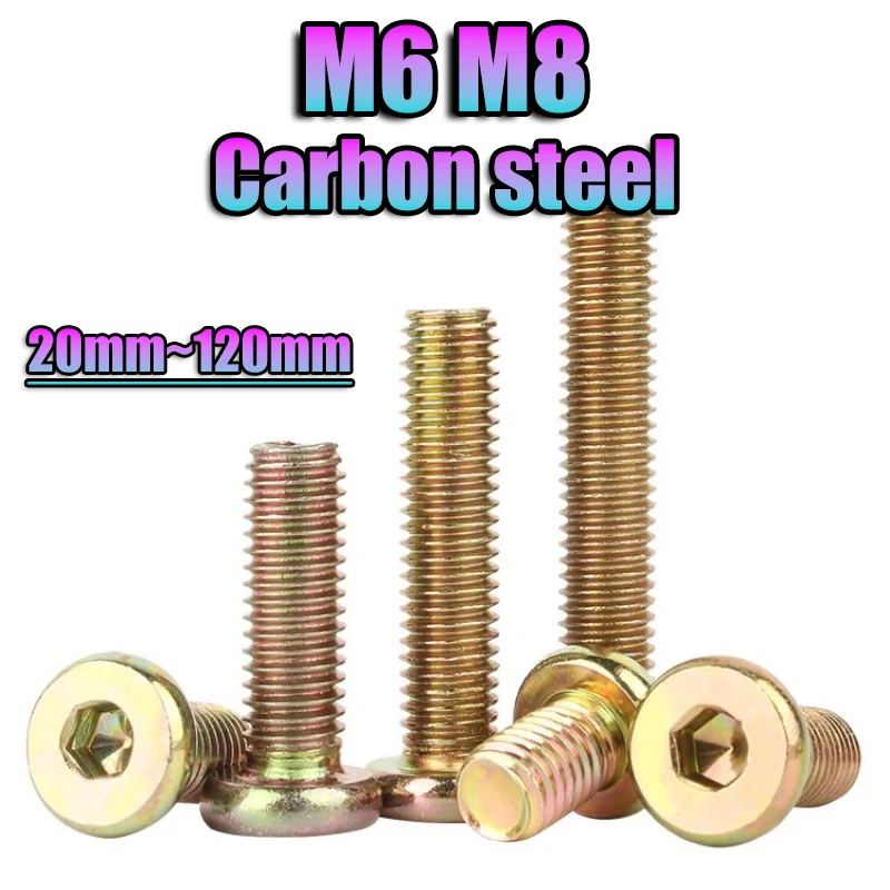 M6 M8 Allen Cap Furniture Screws Flat Round Head Hex Socket Connector Bolts for Home Furniture Beds Cribs Tables Chairs Hardware