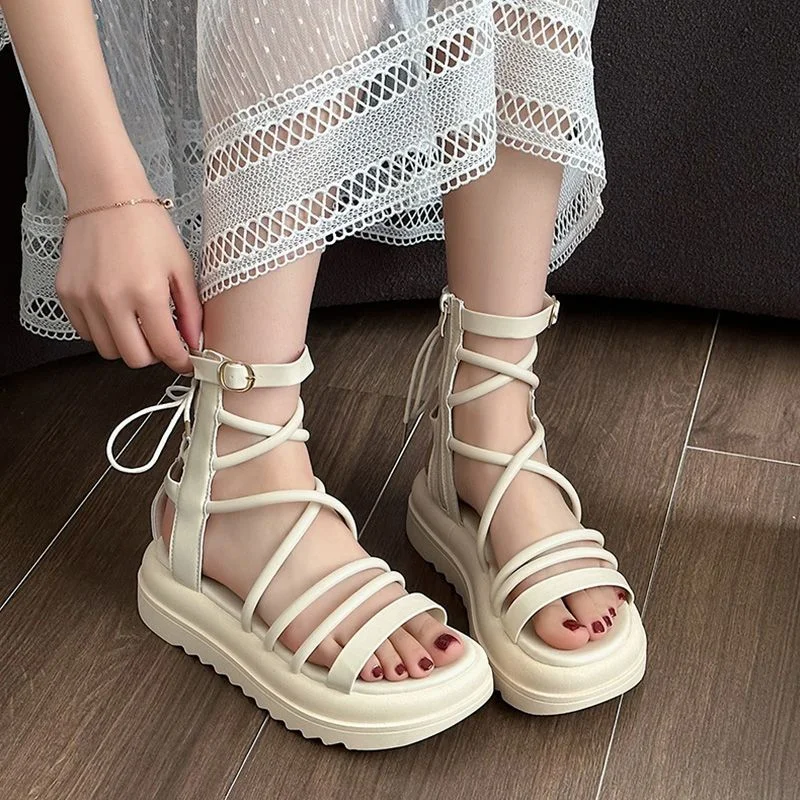 Shoes for Women 2023 Fashion Ankle-wrap Zip Women\'s Sandals Summer Casual Sandals Women Narrow Band Thick Bottom Shoes Ladies