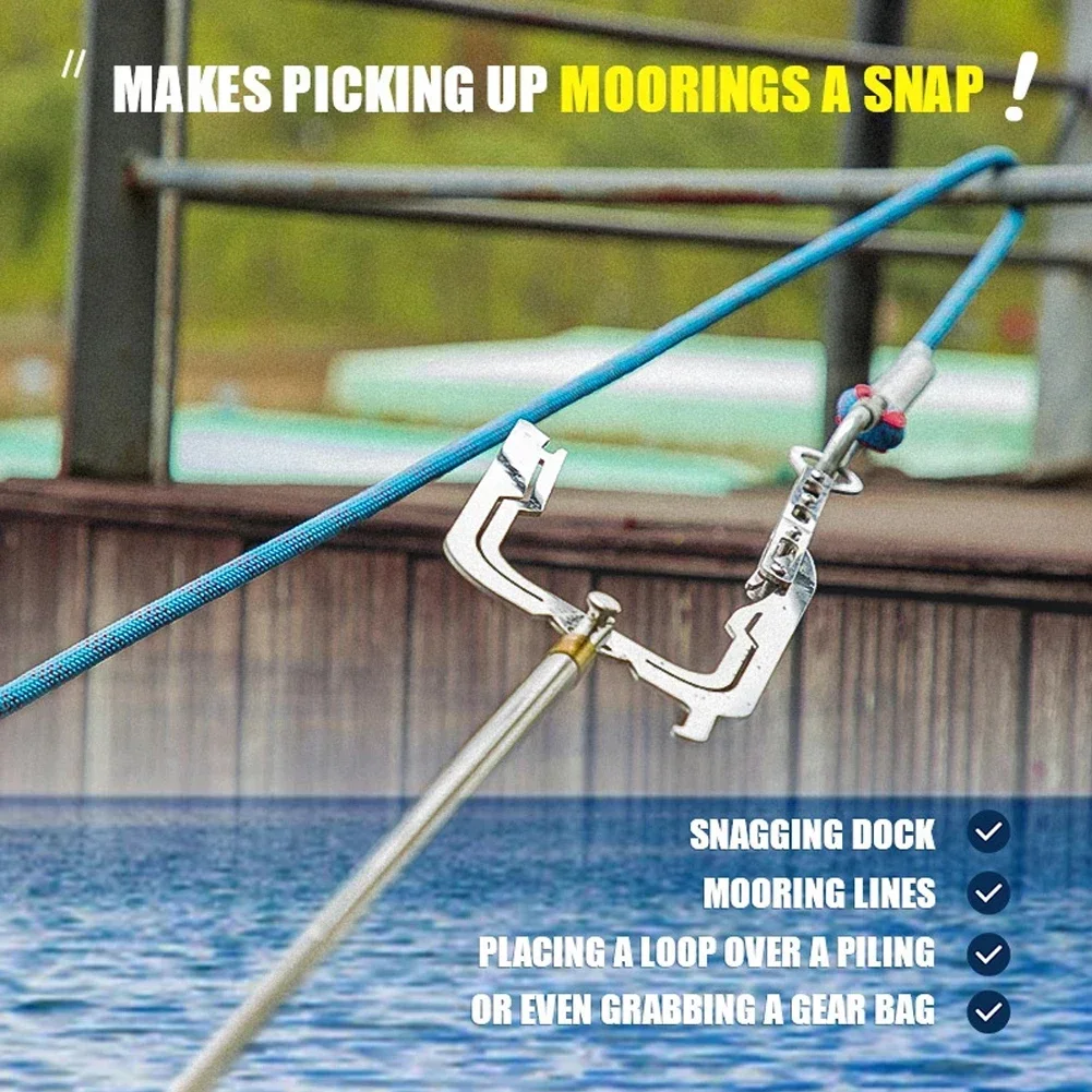 Dock Hook Multi-Purpose Telescoping Boat Hook Long Distance Threader Mooring Rope Cable Wire Guider Fishing Rod Pole Reel Tool
