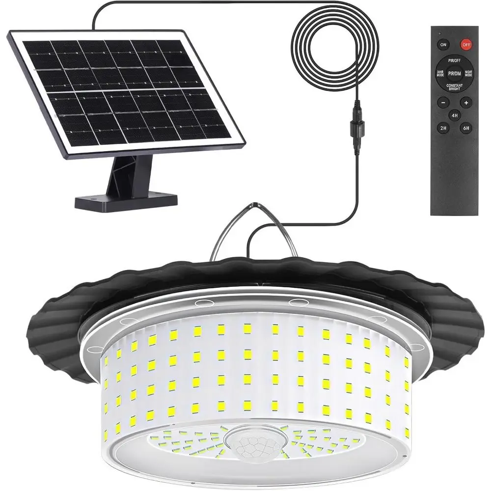 

244 LED Solar Pendant Light Solar Powered 360° Wide Angle Lighting Solar Shed Lamp with Remote Control Motion Sensor