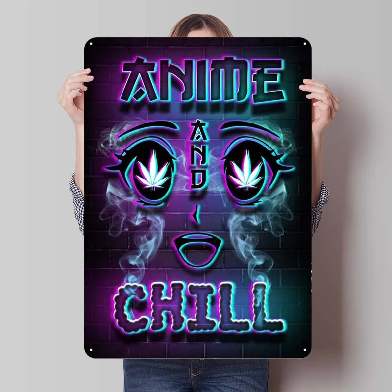 Anime and Chill Metal Sign Poster Home Decoration Accessories Tinplate Sign Plaque for Wall Art Decoration Room Decor Aesthetics