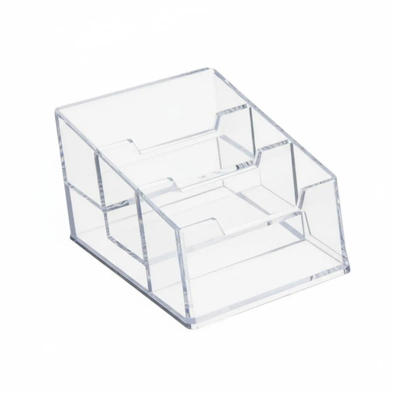 Sturdy Acrylic Card Stand Desk Organizer Triple Slot Transparent Business Card Holder Display Case for Office Storefront Trade