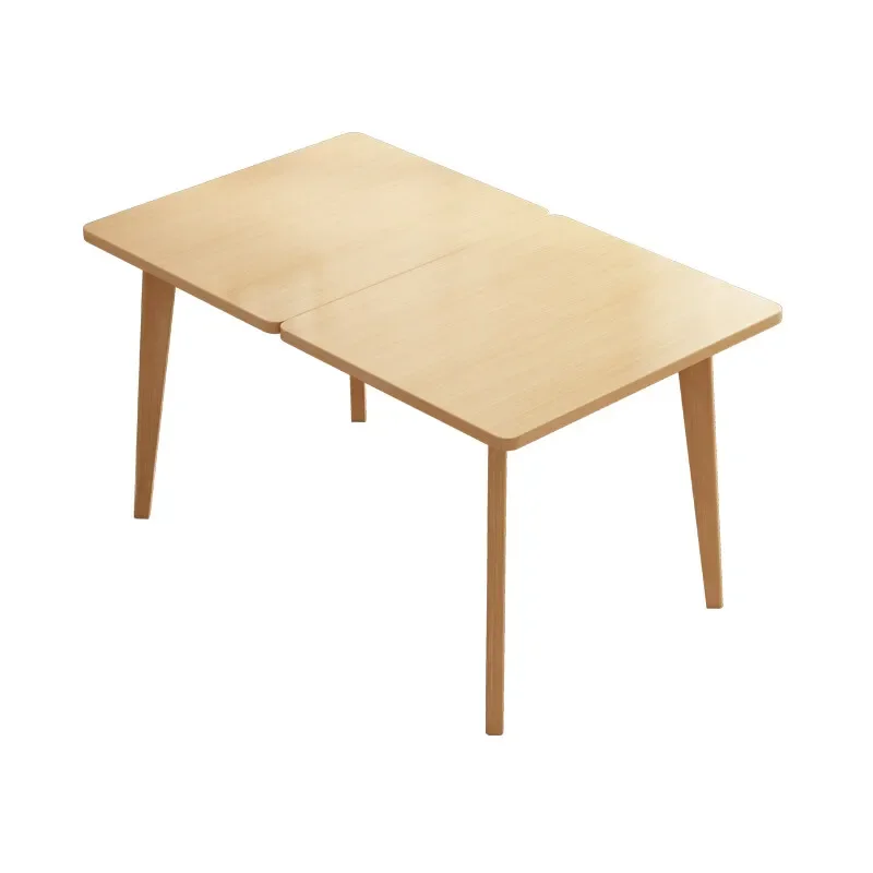 Folding dining table, small apartment solid wood legs retractable Nordic simple household log square multi-functional combinatio