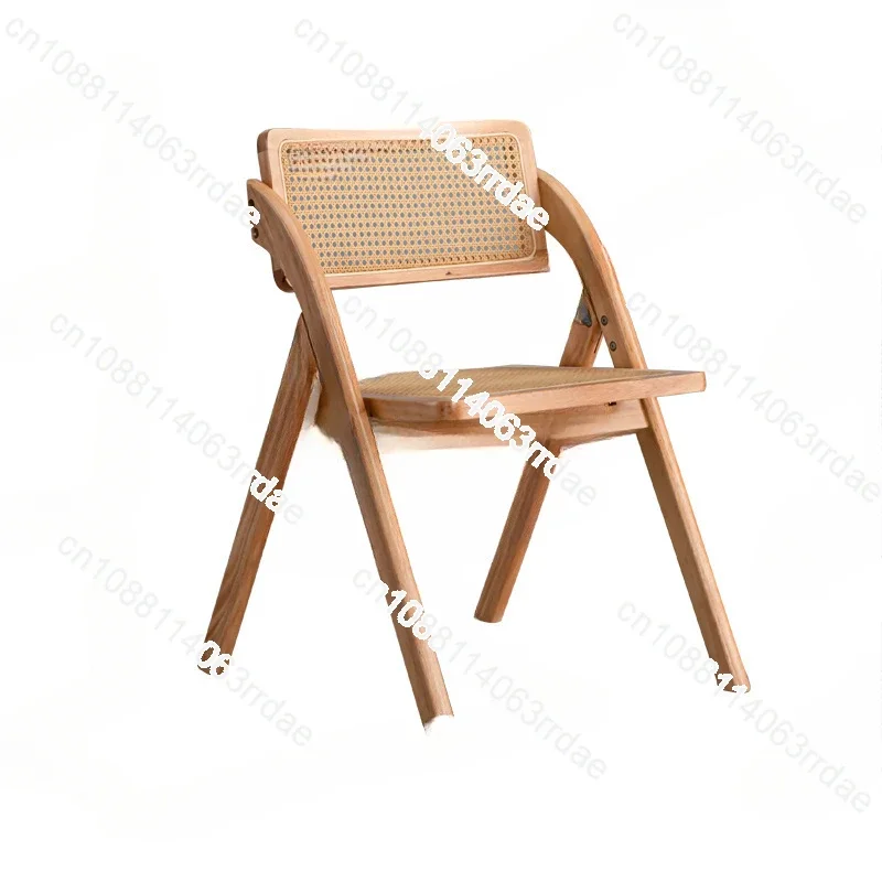 

Nordic Solid Wood Rattan Armchair Ins Style Rattan Folding Chair Portable Leisure Folding Rattan Chair