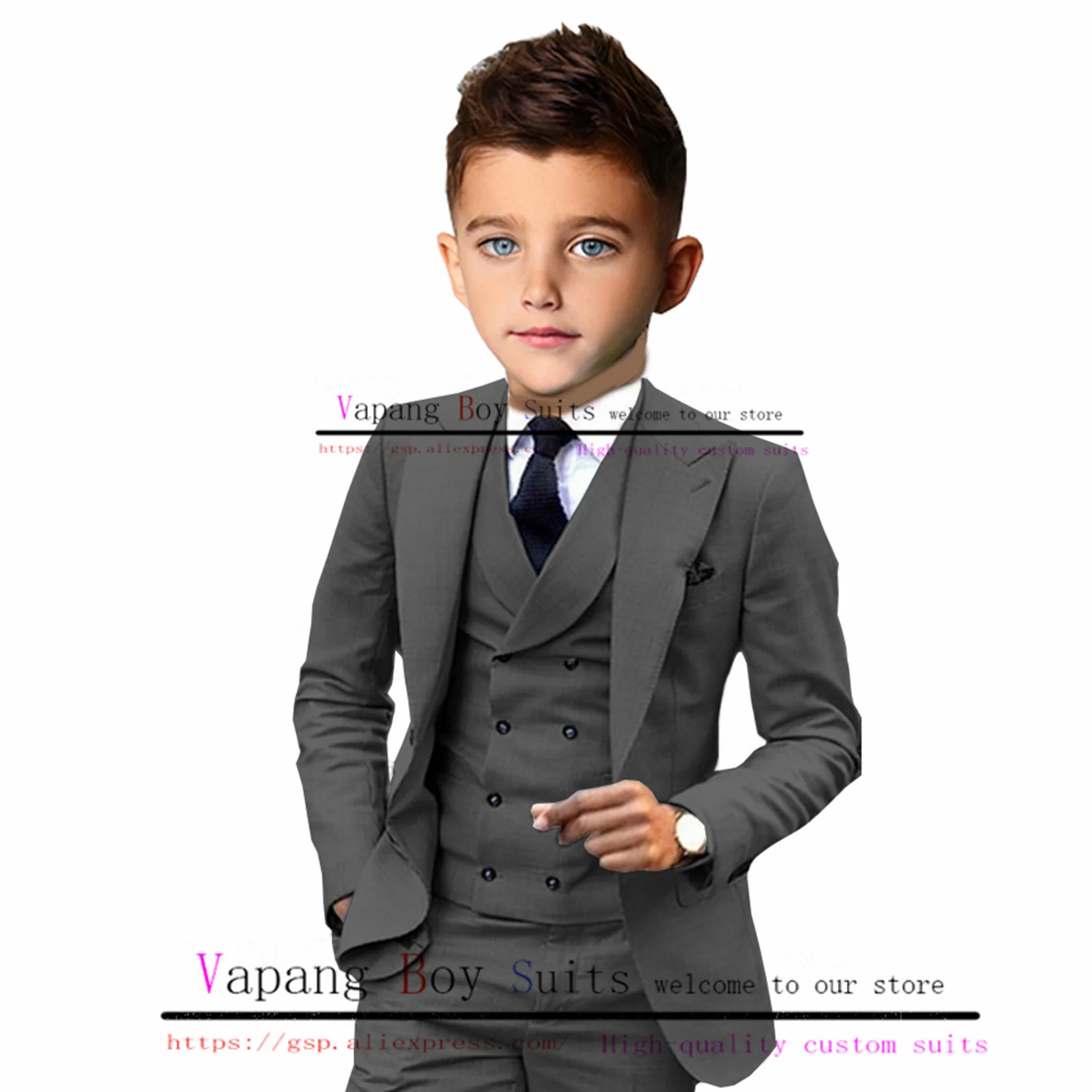 Boys Suit Wedding Tuxedo 3-Piece Set Pants Vest Bow Tie Formal Kids Blazer Set Fashion Clothes for Child