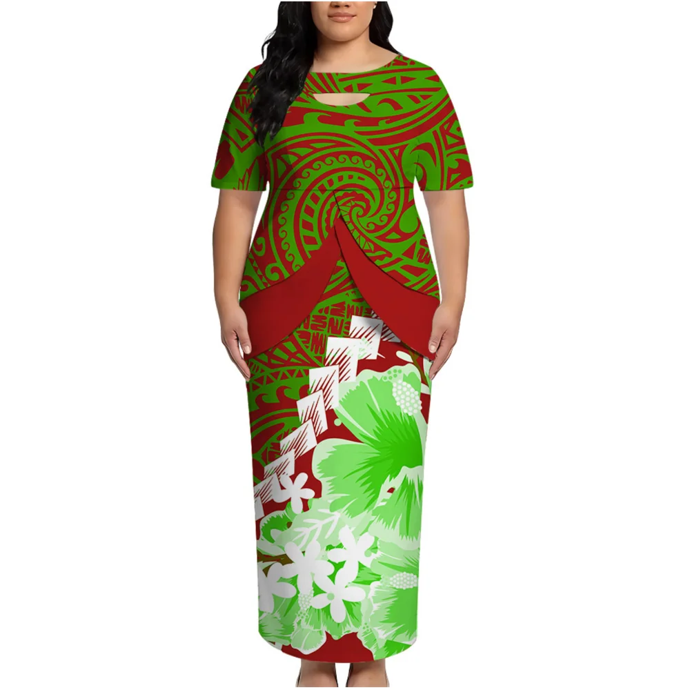 Women'S Round-Neck Dress Custom-Made For Polynesian Islands Tailored For A Slim Fit With An Elegant Puletasi Two-Piece Set