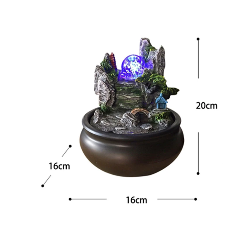110/220V Resin Rockery Waterscape Lucky Feng Shui Led Water Fountain Home Office Desktop Spray Humid Decoration