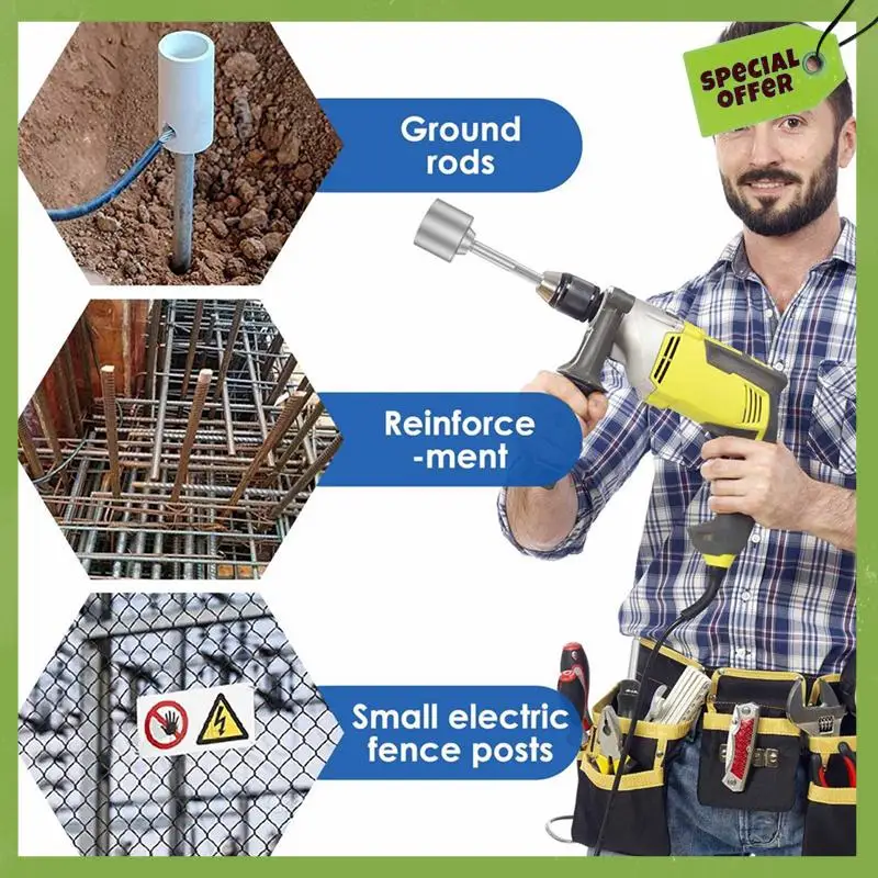 Ground Rod Driver 65Mm Heavy Duty Steel Drill Bit Driver Wear Resistant Wide Compatibility Ground Rod Bits Socket Parts