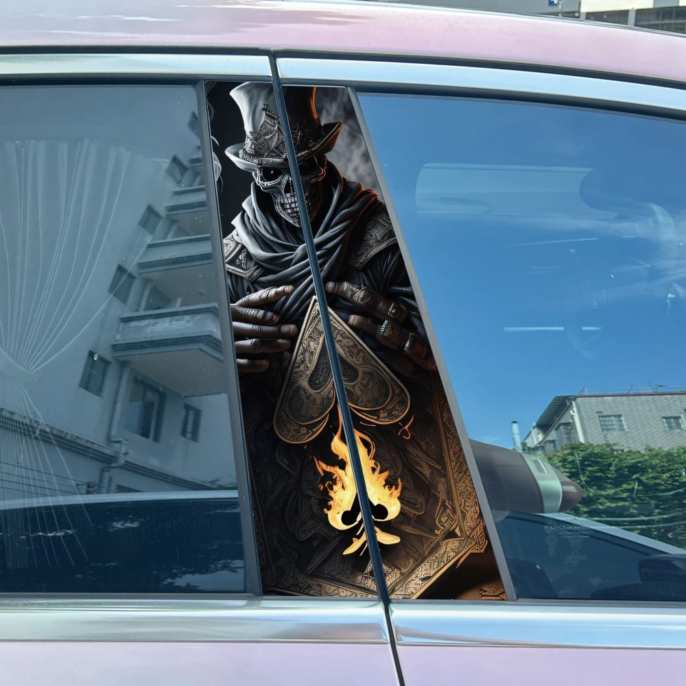 

2 шт., виниловые автомобильные наклейки с готическим черепом, прочные водонепроницаемые и устойчивые к царапинам наклейки из ПВХ для B-стоялок