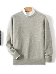 Suéter grueso de Cachemira para hombre, jersey de cuello redondo, estilo básico, prendas de punto suaves y cálidas, Top informal de manga larga, otoño e invierno, novedad de 100%