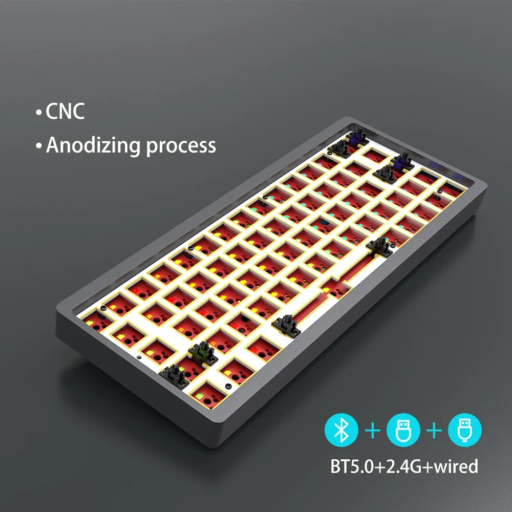 DIY Proces cnc ze stopu aluminium BT 2.4G Przewodowa klawiatura mechaniczna z podświetleniem RGB