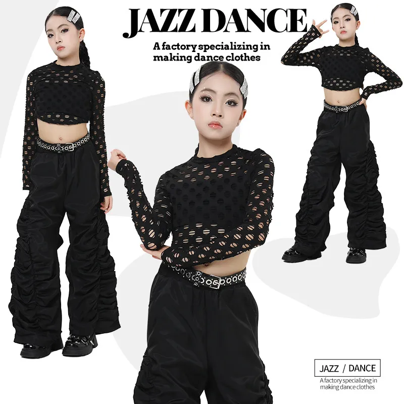 

Детские костюмы для танцев в стиле хип-хоп для девочек, черные комплекты в стиле K-pop, одежда для уличных танцев, современная джазовая танцевальная одежда, одежда для рейва, DQS22733