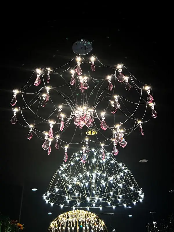 

New Firefly Pink Girl Crystal Chandelier Living Room Villa Master Bedroom Personalized Chandelier Duplex Apartment Lighting