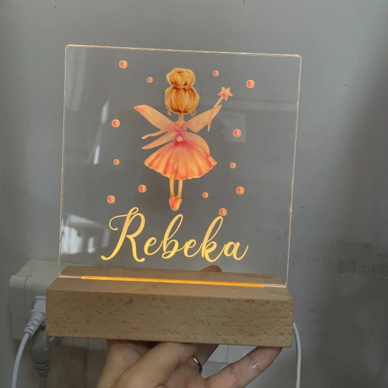 Gepersonaliseerde roze fee nachtlampje met naam kinderkamer ballerina nachtlampje met aangepaste babynaam cadeau voor kinderslaapkamer