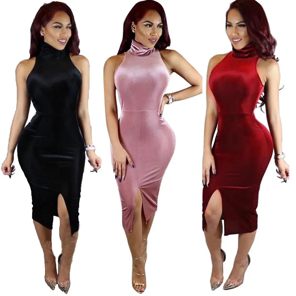 

High Ne Bandage Skirt with Front Slit Faionable Women's Spring Summer Autumn Winter High Collar Skirt Tee Piece Set