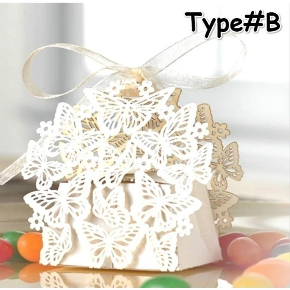 50 Pcs Hollow Butterfly Gift Paper Boxes Creative Laser Cutting Wedding Candy Dragee Box Cookie Carton Wrapping Package