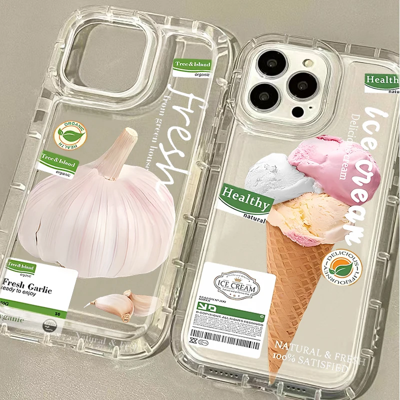 Garlic Ice Cream Transparent Phone Case for Xiaomi Redmi Note 13 12 Pro Plus 5G 4G 12S 11 11S 10 10S 9 9S 8 Pro 12C 10C Cover