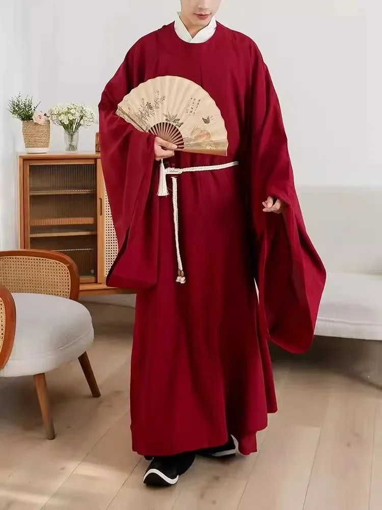 Classic Tang Song Dynasty Hanfu Men Women Solid Color Round Necked Robe Niche Chinese Scholar Poet Costume Couple Cosplay Cloth