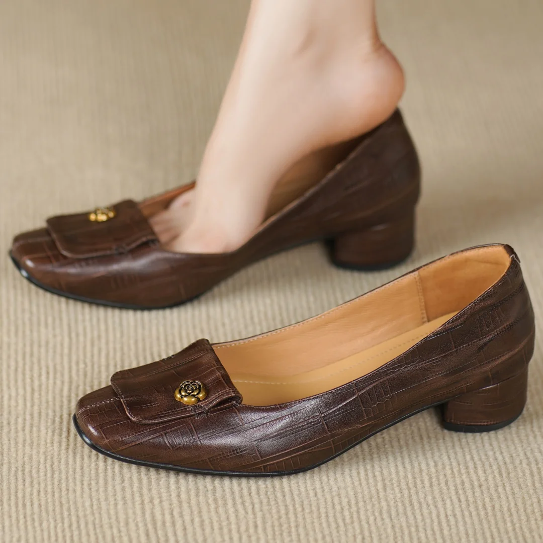 

Danxuefei женские туфли-лодочки без шнуровки из коровьей кожи с квадратным носком, элегантные женские туфли на низком каблуке толщиной 3 см, повседневные женские туфли на каблуке в стиле OL