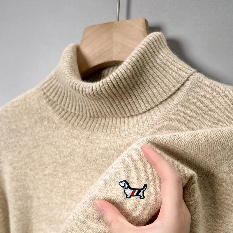 Men's Luxury Quality High Collar Pullover Autumn Winter New Arrival Thicken Dog Print Sweater Soft Warm Fashion Casual Menswear