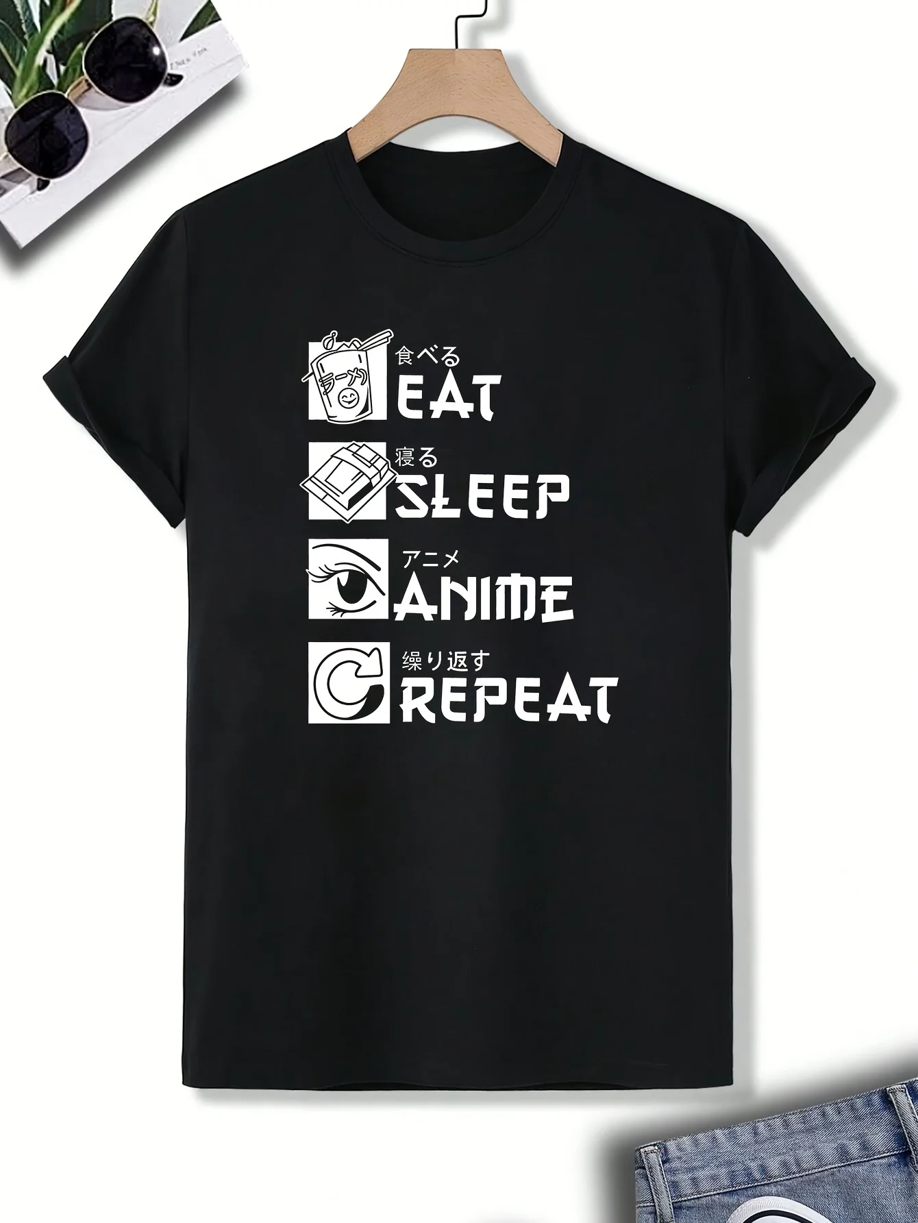 

Anime Lovers Casual Short Sleeve T-Shirt - Eat Sleep Anime Repeat