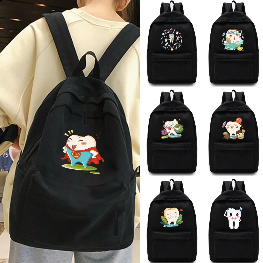 Women's Backpack Teeth Printed Female Multi-pocket Casual Woman Travel Bag High Quality Schoolbag for Teenage Girl Book Knapsack