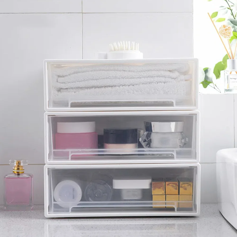

Simple Clear Desktop Storage Box Cosmetics Plastic Stationery Table Organizer with Drawer Bracelets Makeup Jewelry Case Kitchen