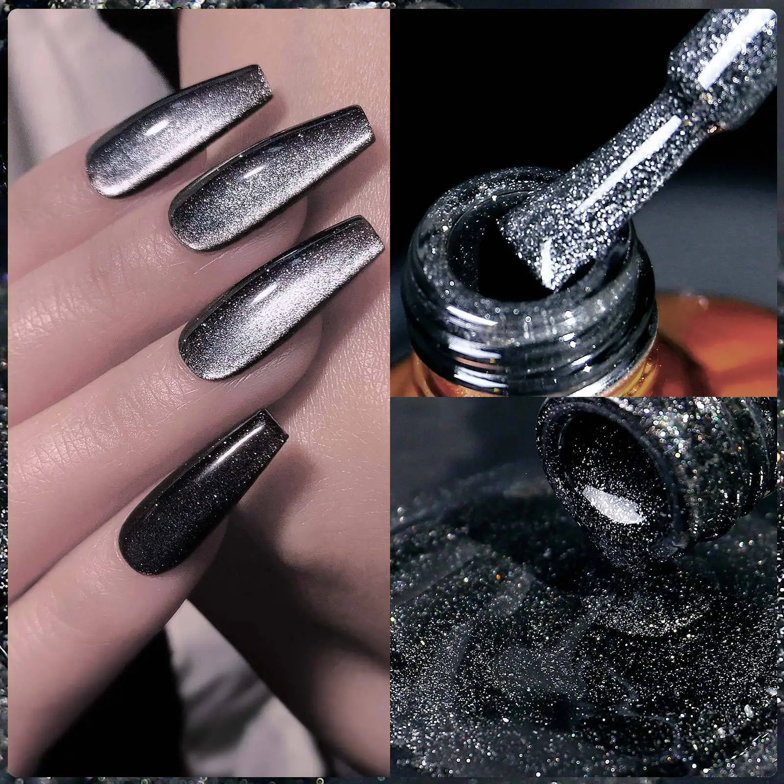 Crystal Twinkle Extremely Black Cat's Eye Nail UV Gel Polish Magnetic Nails Glitter Semi Permanent Soak Off Manicure Lacquer