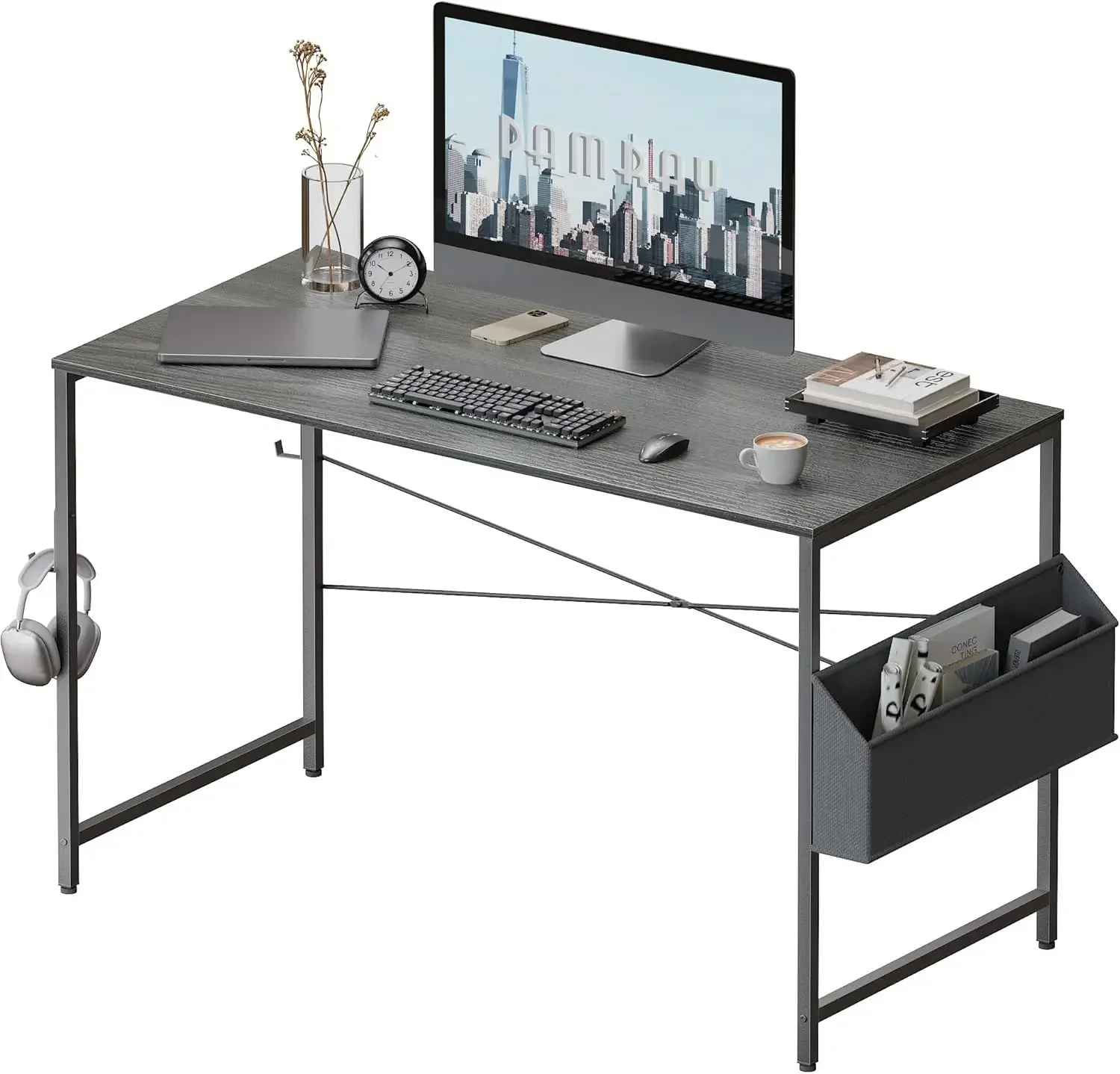 47 Inch Computer Desk Small Spaces Desk with Storage Bag for Bedroom Writing and Home Office Work Small Study Desk Table