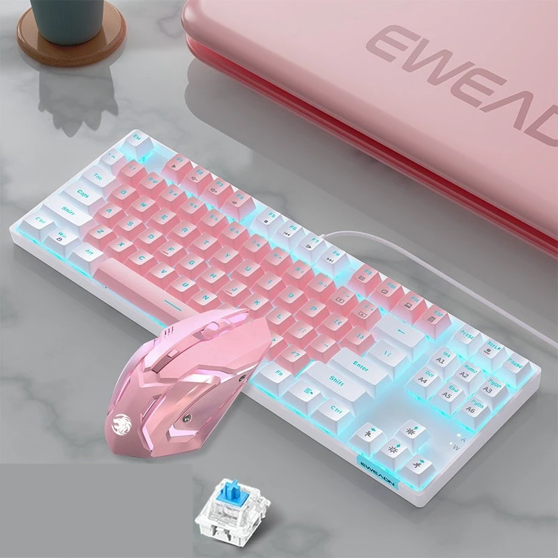 

EWEADN Wired mechanical keyboard and mouse set 87 keys mechanical axis e-sports games Office desktop computer laptop universal