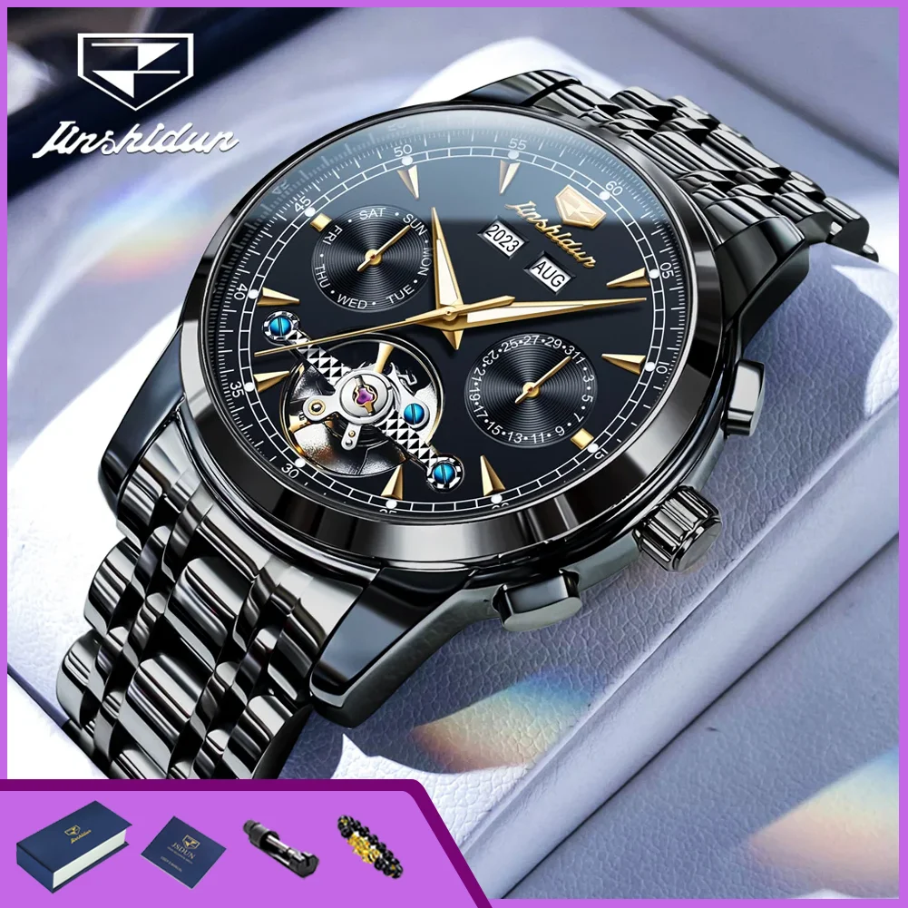 

Мужские автоматические механические часы JSDUN 8935 класса люкс с открытым механизмом, из нержавеющей стали, оригинальные, для деловых мужчин